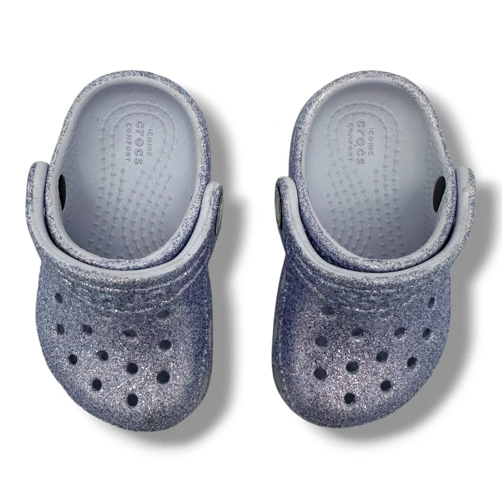 Crocs Kids Classic Glitter Clog Lavender Purple Sparkle Slip On Shoes Size C4